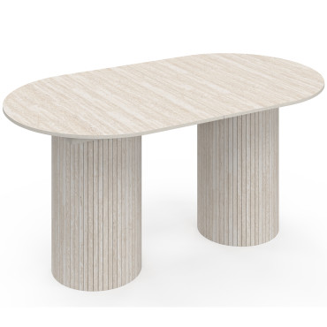 Table à manger extensible Albane 2 pieds pylône effet travertin 160-200cm