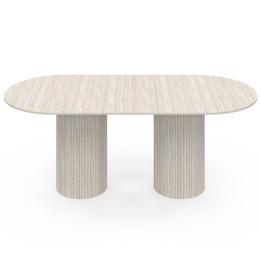 Table à manger extensible Albane 2 pieds pylône effet travertin 160-200cm