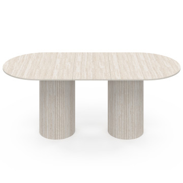 Table à manger extensible Albane 2 pieds pylône effet travertin 160-200cm