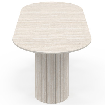 Table à manger extensible Albane 2 pieds pylône effet travertin 160-200cm