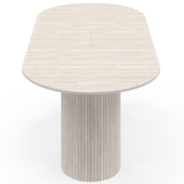 Table à manger extensible Albane 2 pieds pylône effet travertin 160-200cm