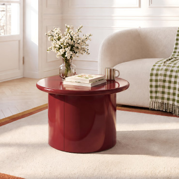 Table basse ronde Bliss laquée bordeaux Ø70cm