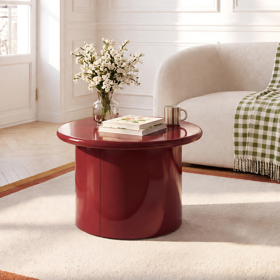Table basse ronde Bliss laquée bordeaux Ø70cm