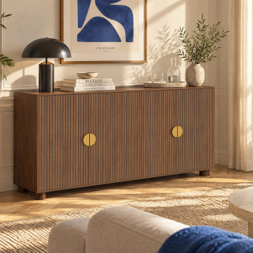 Buffet Arva 4 portes lattes effet noyer 160cm