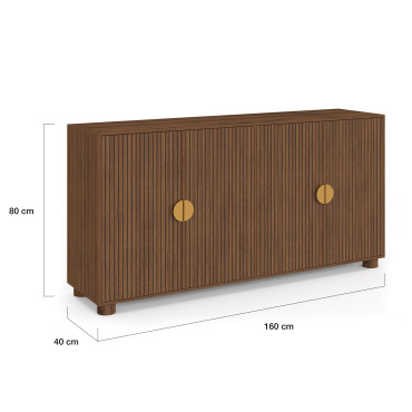 Buffet Arva 4 portes lattes effet noyer 160cm