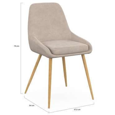 Chaises Olivia velours taupe pieds effet bois - lot de 6