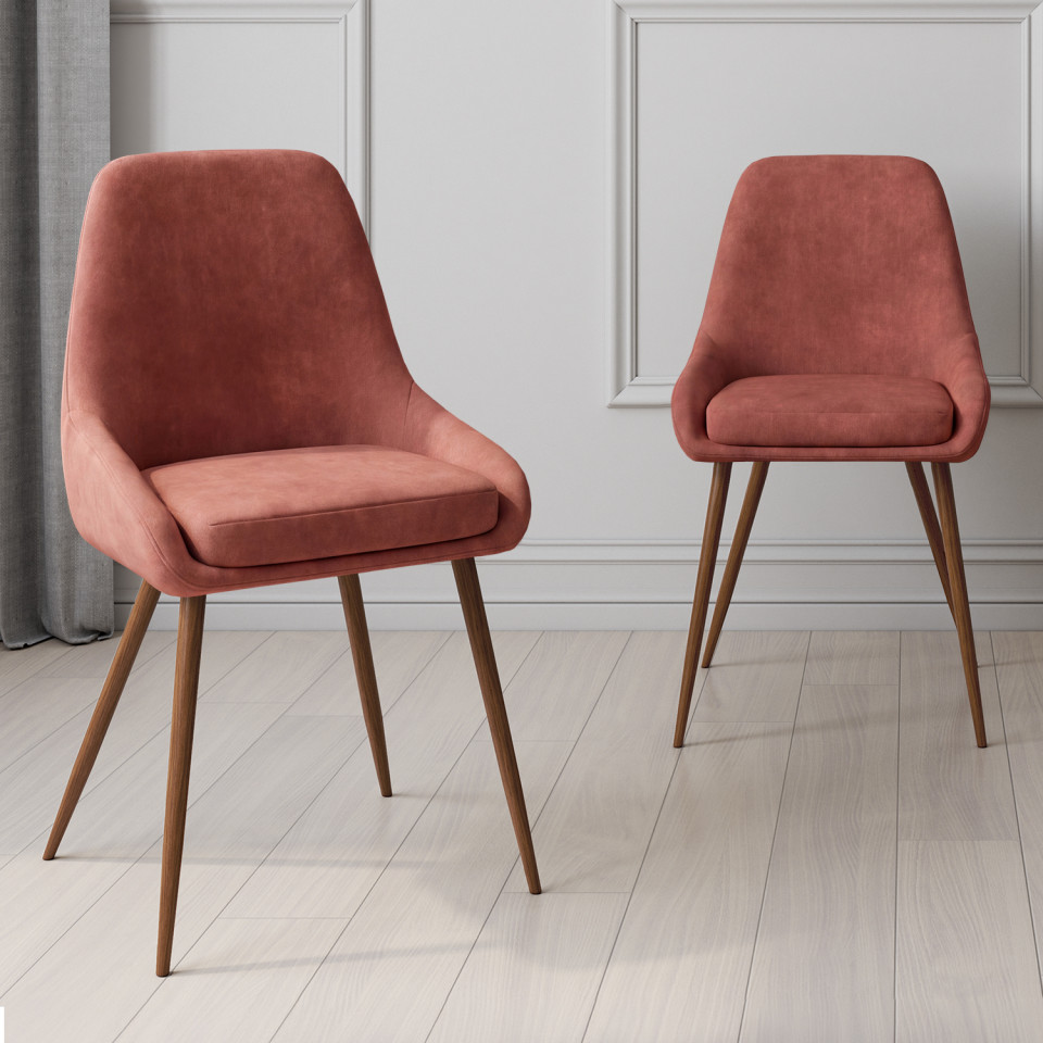 Chaises Olivia velours terracotta pieds effet noyer - lot de 4