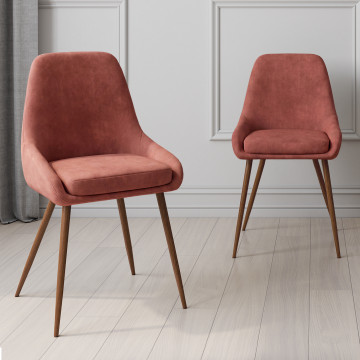 Chaises Olivia velours terracotta pieds effet noyer - lot de 4
