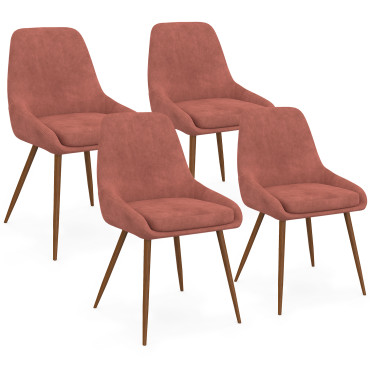Chaises Olivia velours terracotta pieds effet noyer - lot de 4