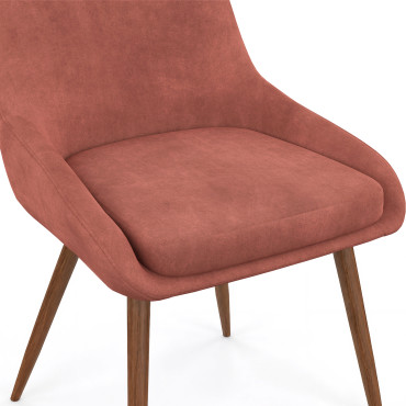 Chaises Olivia velours terracotta pieds effet noyer - lot de 4