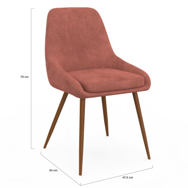 Chaises Olivia velours terracotta pieds effet noyer - lot de 4