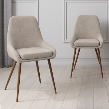 Chaises Olivia velours taupe pieds effet noyer - lot de 6