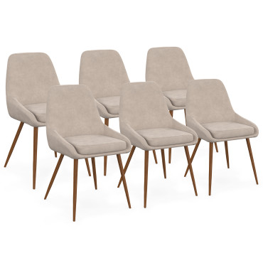 Chaises Olivia velours taupe pieds effet noyer - lot de 6