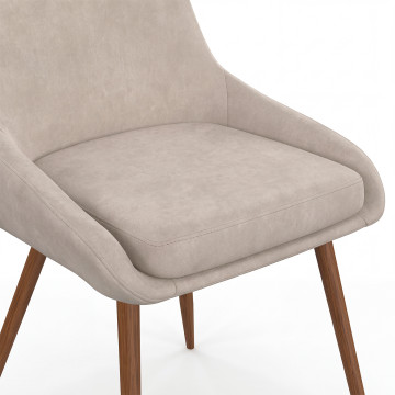 Chaises Olivia velours taupe pieds effet noyer - lot de 6