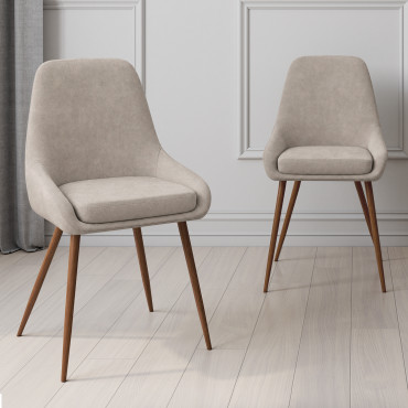Chaises Olivia velours taupe pieds effet noyer - lot de 4