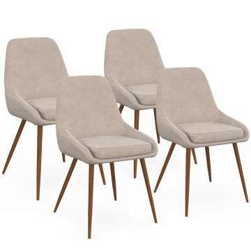 Chaises Olivia velours taupe pieds effet noyer - lot de 4