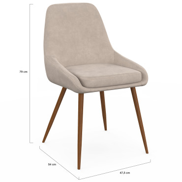 Chaises Olivia velours taupe pieds effet noyer - lot de 4