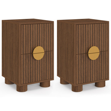 Tables de chevet Arva lattes effet noyer - lot de 2