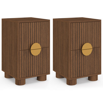 Tables de chevet Arva lattes effet noyer - lot de 2