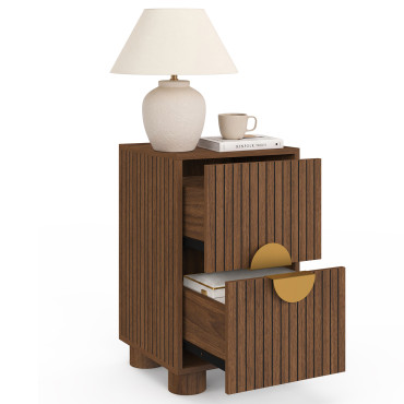 Tables de chevet Arva lattes effet noyer - lot de 2