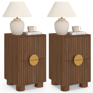 Tables de chevet Arva lattes effet noyer - lot de 2