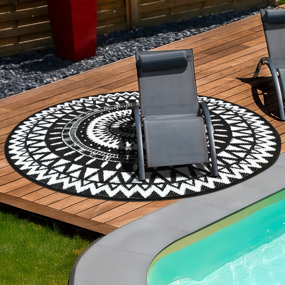 Tapis extérieur Maori Ø250cm noir