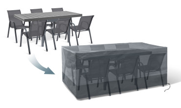 Housse table rectangulaire + chaises 8-10 pers. de coloris anthracite :  Housses de protection pour mobilier de jardin JARDILINE mobilier - botanic®