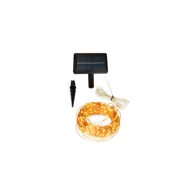 Guirlande solaire jardin micro LED fil cuivré - blanc chaud