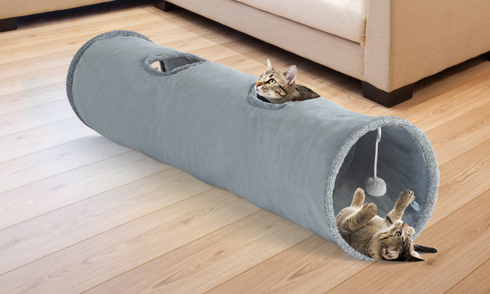 Tunnel pour chat 130x30 cm gris